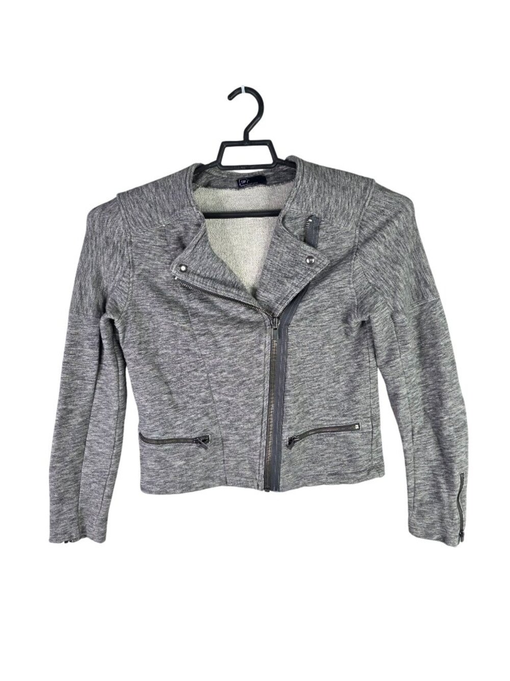 Womens Gap Heather Gray Moto-Style Jacket Asymmetric Zipper 100% Cotton Size L